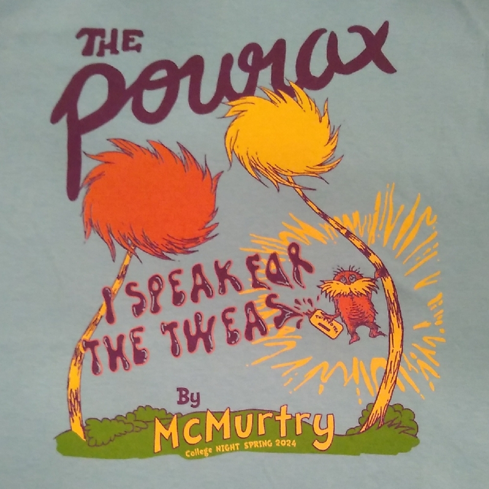 Dr. Seuss Light Blue Tee with Orange, Yellow, Green and Purple Graphic